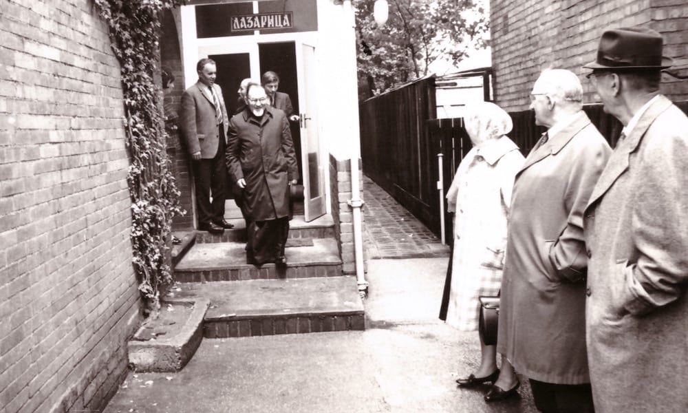 Father Radvovan Miljković leaving the chapel at Middleton Hall Road